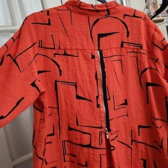 Ali Miles Artsy Art to wear Blouse XL Zipper Back Ruffle Sleeve Collegiate Lux - Picture 9 of 14